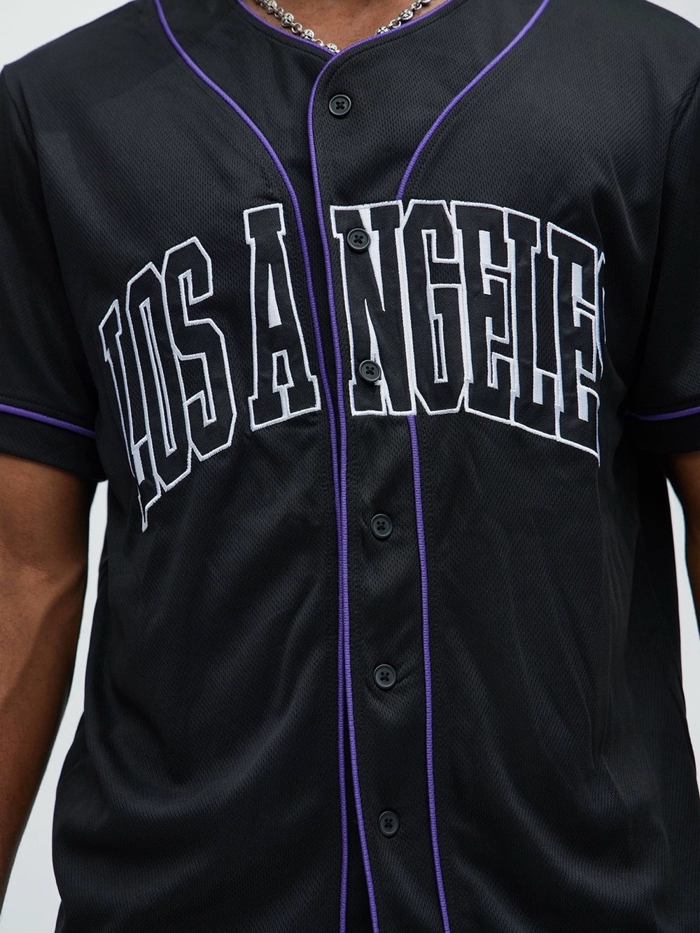 Los Angeles Black & Purple Button-Up Baseball Shirt